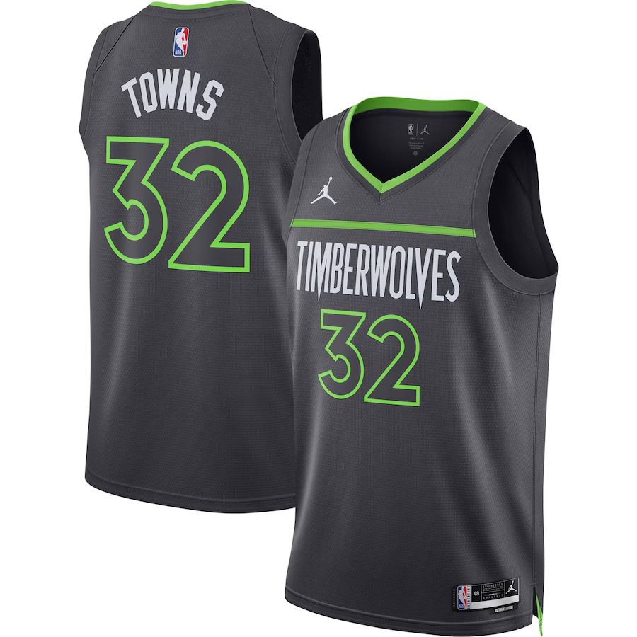 Men Minnesota Timberwolves 32 Karl-Anthony Towns Jordan Brand Charcoal 2022-23 Statement Edition Swingman NBA Jersey